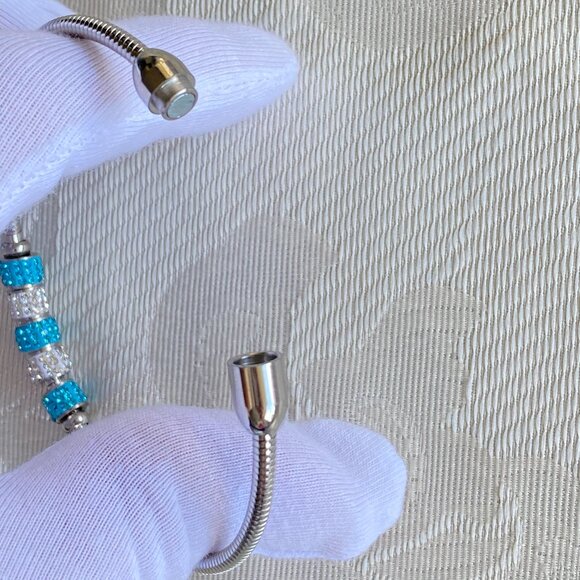 Silver Tone Aqua Blue Clear Swarovski Crystal Bracelet - Picture 4 of 6